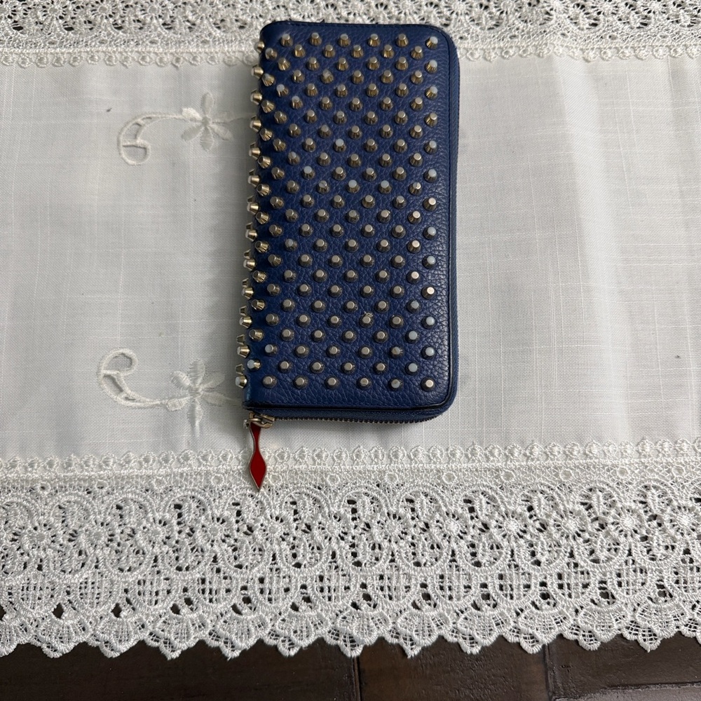 Authentic Christian Louboutin Navy Wallet with Silver Studs